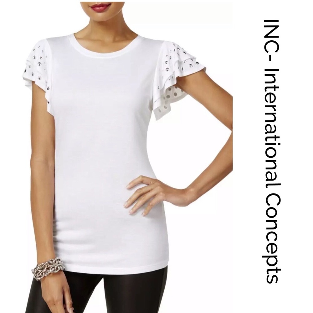 INC Studded Flutter Sleeve Tee